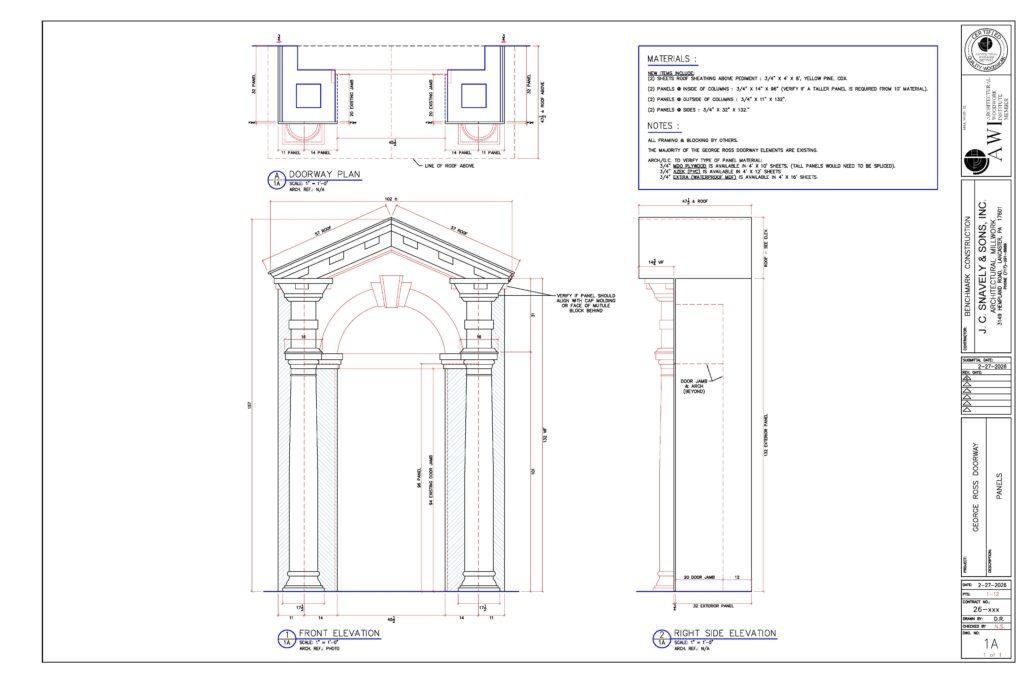 A scale drawing for the installation of an architectural doorframe
