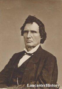 Black and white image of Thaddeus Stevens, seated. Face turned to camera. 