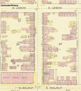An overhead map showing streets and buildings as drawings