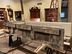 Wooden architectural pieces assembled into an archway