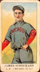 Baseball card with drawing of early twentieth century player