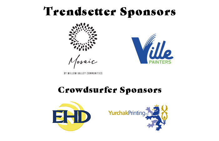 A graphic with the sponsor logos of Mosaic by Willow Valley Communities, Ville Painters, EHD, and Yurchak Printing. 