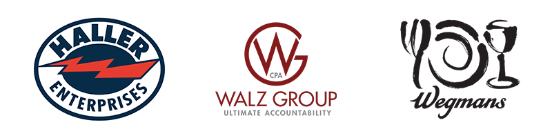 Banner with the logos for Haller Enterprises, Walz Group, and Wegmans.