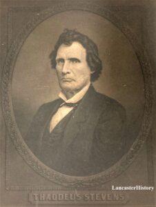 Black and white image of Thaddeus Stevens, seated. Face turned to camera.