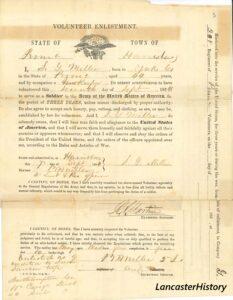 Volunteer Enlistment form for Samuel Miller