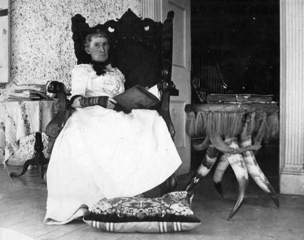 Blanche Nevin on her porch at Windsor Forge