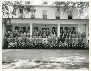 Training Class, July 1948, Armstrong Manor. 90 individuals in photo, including two women in white dresses, center, second row. Photo: LancasterHistory, Armstrong Archive.