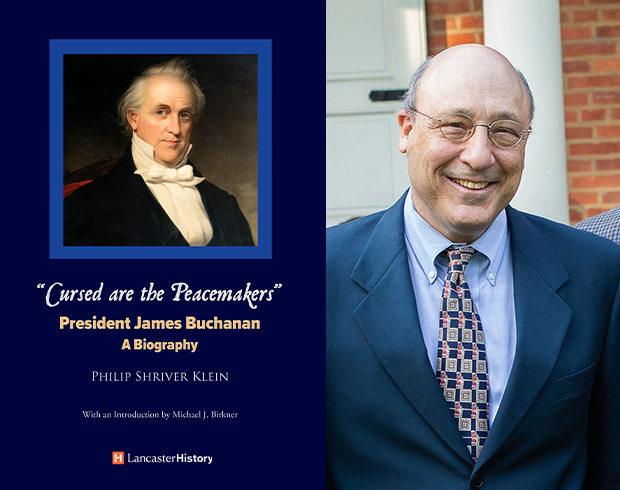 On left, the book cover for "Cursed Are The Peacemakers." On right, Dr. Michael J. Birkner.