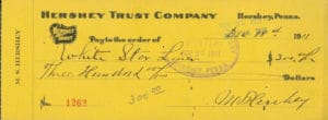 Hershey Trust Company cancelled check to White Star Lines.