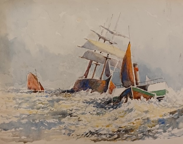 Painting of a Ship at Sea by James Buchanan Henry