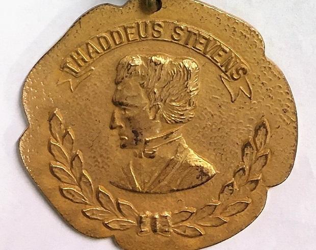 Bronze medal featuring profile image of Thaddeus Stevens