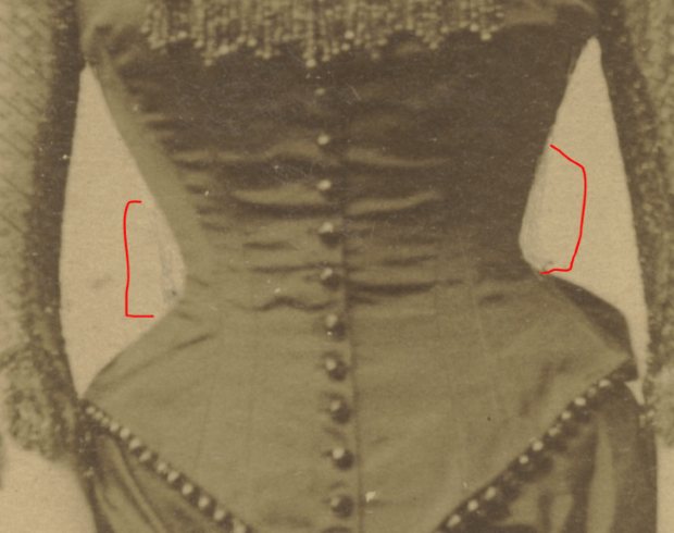 Close up image of a Victorian-era image manipulation to reduce waist size.