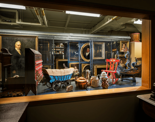 Image of historic items inside the Richard C. von Hess Decorative Arts Center at LancasterHistory.org.