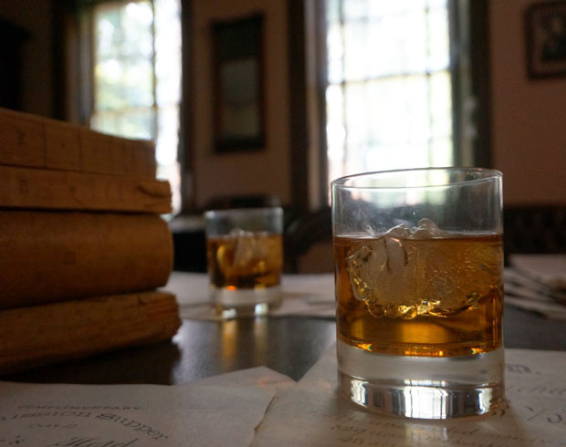 Glasses of "old Monongahela" on Mr. Buchanan's library desk at Wheatland.