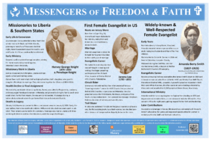 A historical interpretive marker with information about religious individuals involved with the Bethel AME.