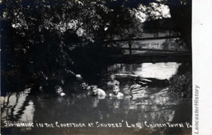 Photograph of five boys swimming in the Conestoga River at Sauder's Log in Churchtown, PA.