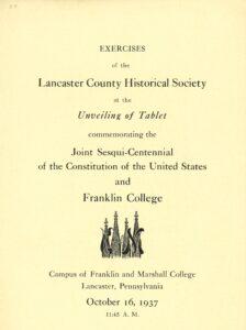 Front of program announcing dedication of Franklin College plaque