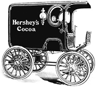 Illustration of a Riker Electric delivery vehicle with "Hershey's Cocoa" on the side.