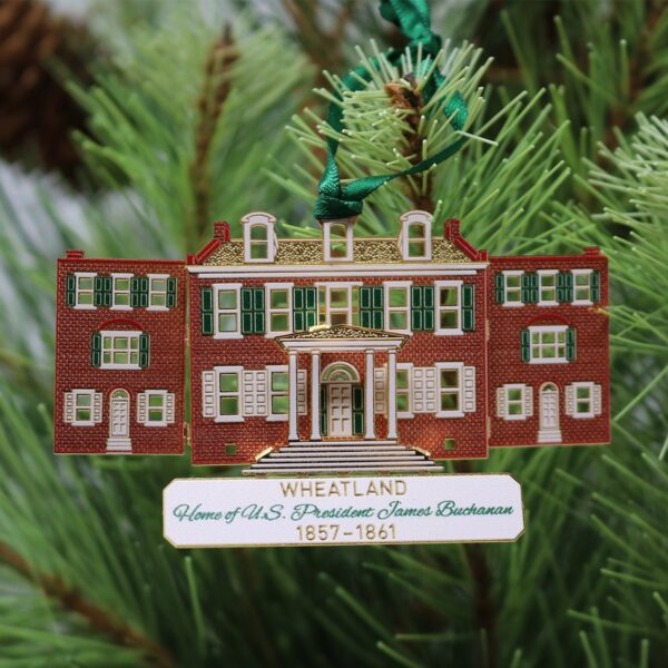Image of Wheatland ornament (front) on tree.