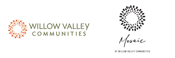 Logos for Willow Valley Communities and Mosaic by Willow Valley.