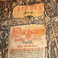 The Eby Family Bible was printed by Mathias Harnisch in 1596 in Newstadt an der Hardt in Germany. Theodorus (Durst) Eby brought this Bible when he and his family came to Lancaster County in 1715.