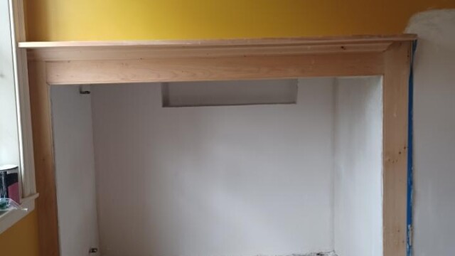 Completed plasterwork to the firebox.