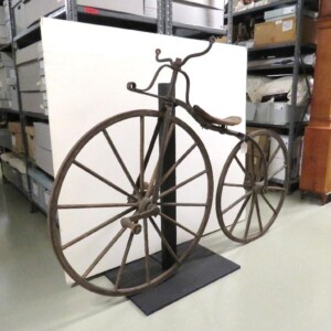 <i> The velocipede before fabrication of the handlebar.  </i> Velocipede without handlebar and grips.