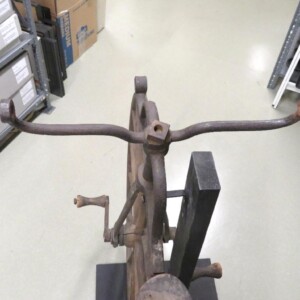 <i> Closeup of the velocipede handlebar riser before fabrication of the handlebar. </i> Closeup of handlebar riser without handlebar