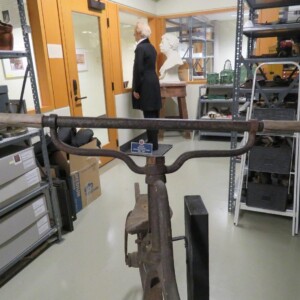 <i> Closeup of the velocipede handlebar riser and handlebar after fabrication. </i> Velocipede showing finished handlebar on riser.