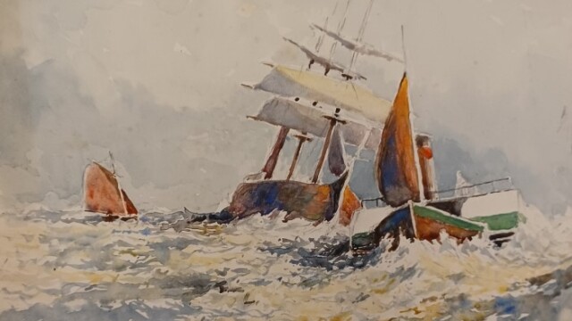 A Ship at Sea, date unknown, from the collection at LancasterHistory Painting of a Ship at Sea by James Buchanan Henry