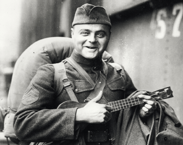 Sgt. Ray Baker Hall and his ukulele, c.1918