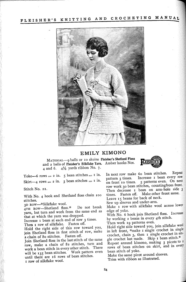 Emily Kimono pattern from Fleisher's Knitting & Crocheting Manual, 1918